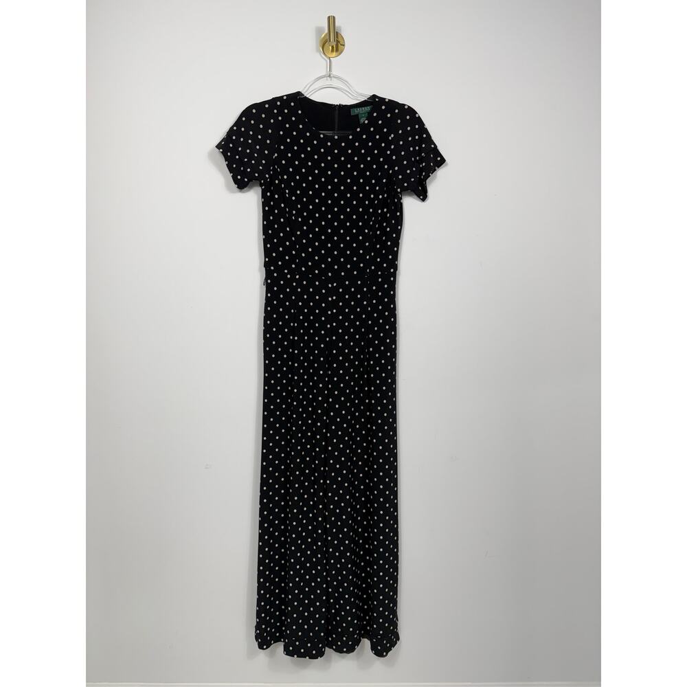 Lauren Ralph Lauren Polka Dot Wide Leg Jumpsuit Black White Sz 2 short sleeve - Picture 10 of 16